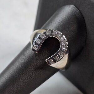 Mens Vintage Estate 10K White Gold Diamond Horseshoe Ring 7.8g E6557